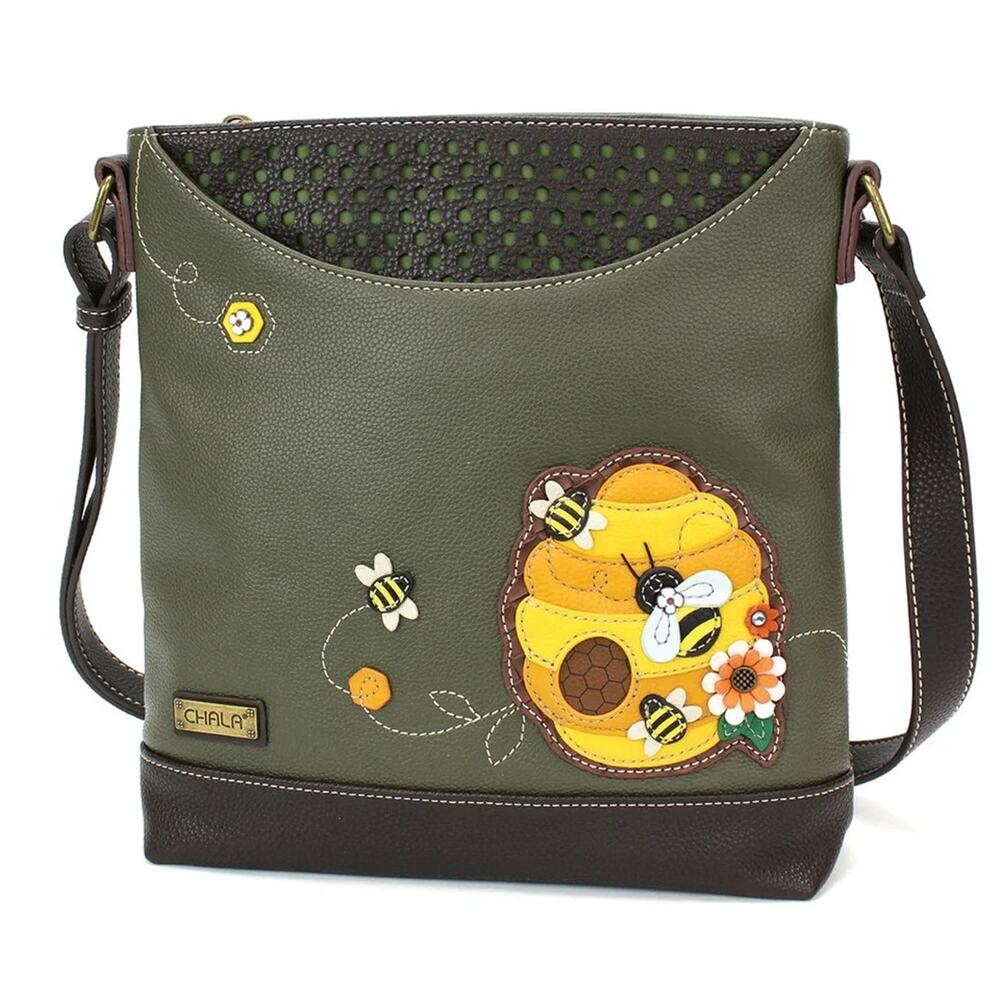 Chala Faux Leather Sweet Messenger Crossbody Bag - Bee Hive, Olive Green NWT